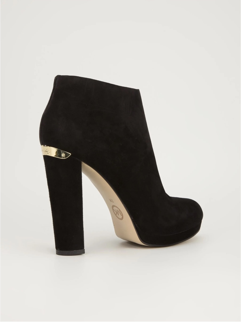 Michael Kors Haven Blk Suede platform ankle booties Gold hardware size 7